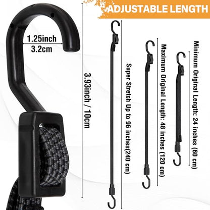 Bungee Cords Flat Adjustable Bungee Cords with Hooks Heavy Duty 48 Inch (48 Inch / 6pcs Black)