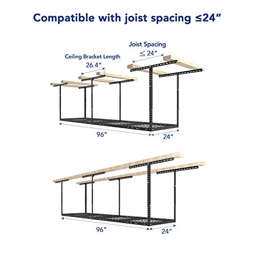 2x8 Overhead Garage Ceiling Storage Rack Organization (Black / 2x8 ft)