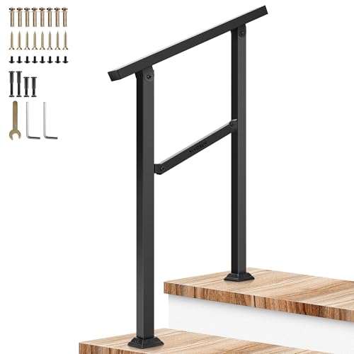2 Step Stair Handrail 26"x36" Wrought Iron Porch Railing Black (Black / 2 Steps)