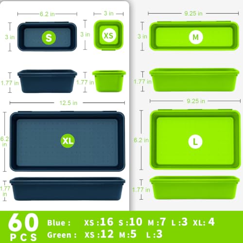 Tool Box Organizer Tray (Blue & Green: 60 PCS)