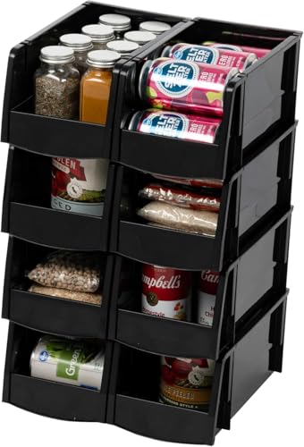 8-Pack, Medium Stackable Storage Bins, Black (Medium - 8 Pack / Black)