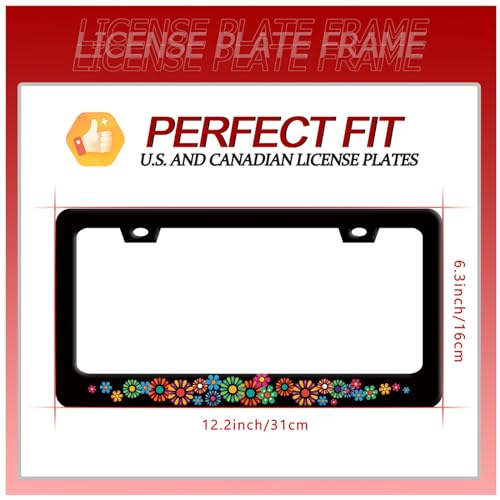 Colorful Hippie Flowers License Plate Frame Floral License Plate Holder (Colorful hippie flowers)