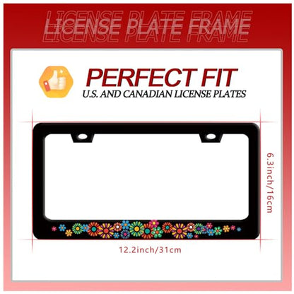 Colorful Hippie Flowers License Plate Frame Floral License Plate Holder (Colorful hippie flowers)