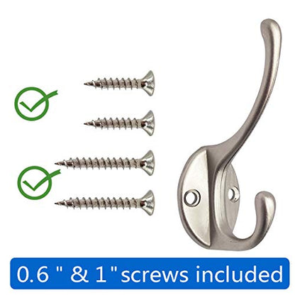 10 Pack Silvery Double Coat Hooks Utility Hooks for Coat (Silvery)