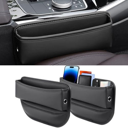 2 Pack Universal Fit Premium Leather Car Seat Gap Filler Organizer (Black，2 Pack)