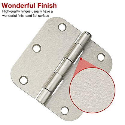 Rounded Door Hinges Brushed Nickel 3.5 Inch 5 (Satin Nickel-Rounded / 48 Pack)