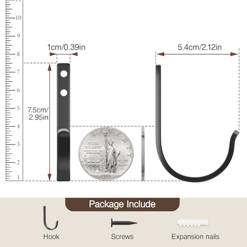 10 Pack 22LB Wall Hooks for Hanging Towel (Black / 10 Pack)