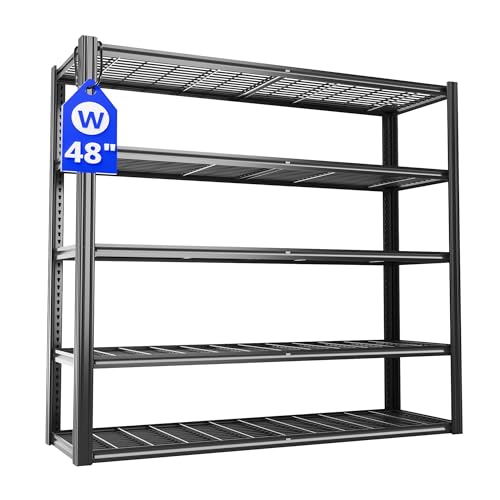 48" W Metal Garage Shelving 5 Tier Storage Shelves Heavy Duty 3030LBS (Black-hidden Hole / 48" W x 24" D x 72" H)