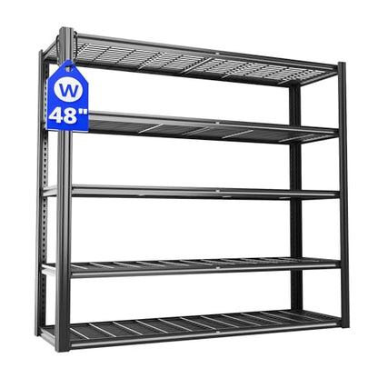 48" W Metal Garage Shelving 5 Tier Storage Shelves Heavy Duty 3030LBS (Black-hidden Hole / 48" W x 24" D x 72" H)