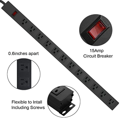 HHOSET Long Power Strip Surge Protector (Black / 15 ft)
