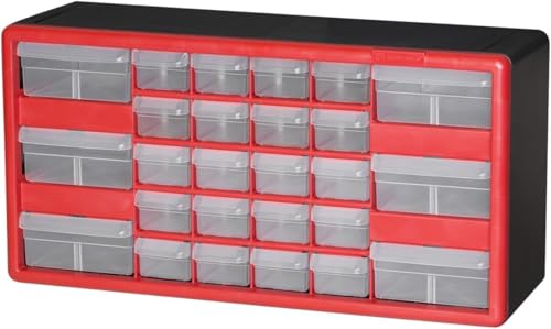 26 Drawer Plastic Storage Cabinet (Red / 26 Drawer / 1 Pack)