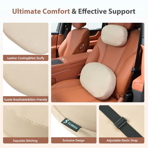 Car Headrest and Lumbar Support Pillow for Car Office Chair (Beige / 2 Pieces)