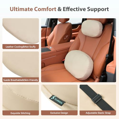 Car Headrest and Lumbar Support Pillow for Car Office Chair (Beige / 2 Pieces)