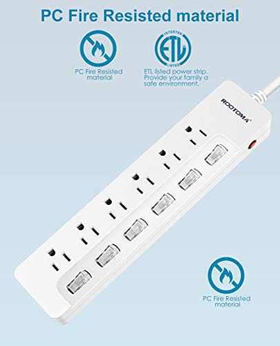 Power Strip Surge Protector with Individual Switches (6 FT - 6 AC - White)