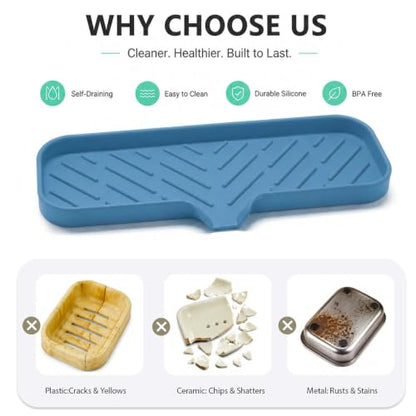 Silicone Soap Dish with Drain Spout (Lichen Blue / L(12"×4"))
