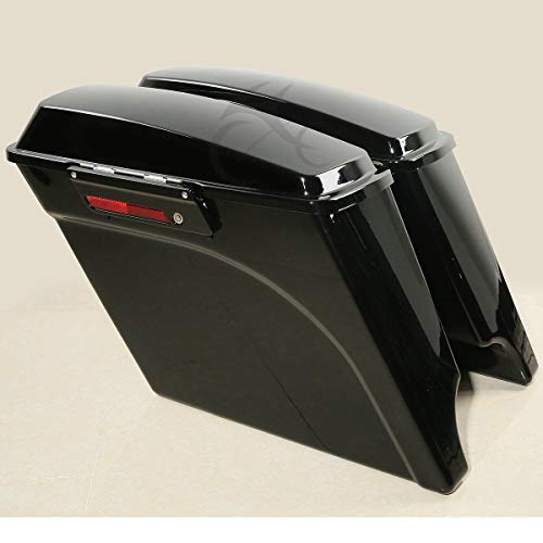 Motorcycle 5" Stretched Saddlebags with Black Conversion Brackets Fit For Harley Softail Deluxe Heritage Softail 1984 (Vivid Black W/ Black Latches)