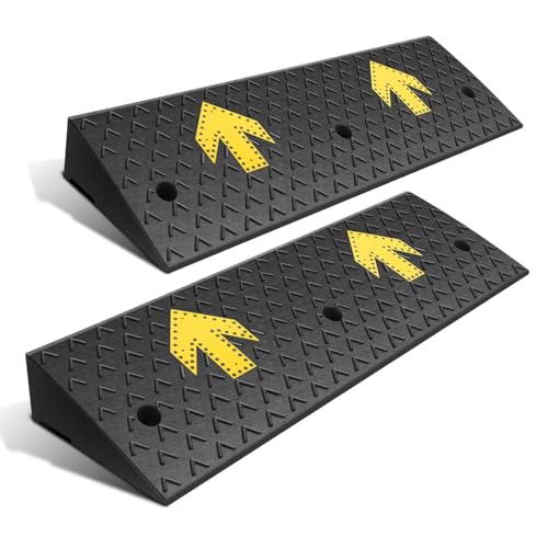2pcs 4.5" Rise Rubber Arrow Curb Ramp Heavy Duty Loading Threshold Ramp 37.4" W x 11.8" D x 4.5" H for Loading Dock (4.5 in 2pcs w/Arrow)