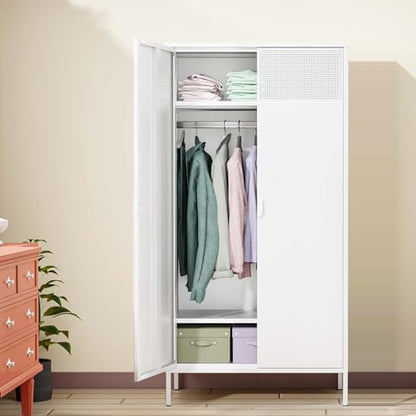 Metal Storage Cabinets Locker with Hanging Rod and Adjustable Shelves (White / 71''H-Wardrobe)
