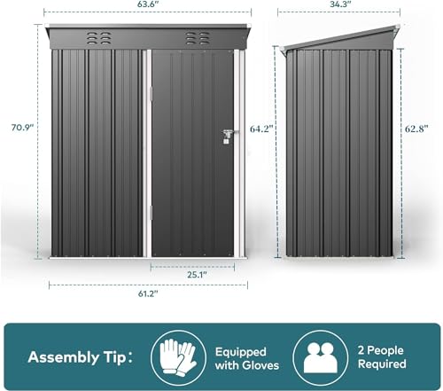 5x3 FT Outdoor Shed (Dark Gray / 5' x 3' FT/Sloped-roof)