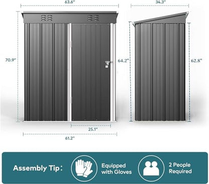 5x3 FT Outdoor Shed (Dark Gray / 5' x 3' FT/Sloped-roof)