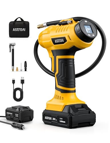 Cordless Tire Inflator Portable Air Compressor 160PSI 12VDC Battery (Yellow)