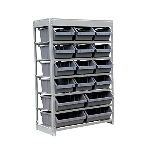 Bin Rack Storage System Heavy Duty Steel Rack Organizer Shelving Unit w (6 Tiers - 16 Bins)