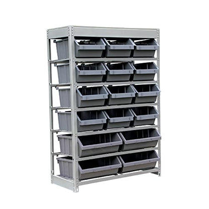 Bin Rack Storage System Heavy Duty Steel Rack Organizer Shelving Unit w (6 Tiers - 16 Bins)