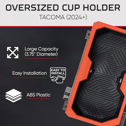 Oversize Cup Holder Compatible with Toyota Tacoma 2024+ (Solar Octane/Black)