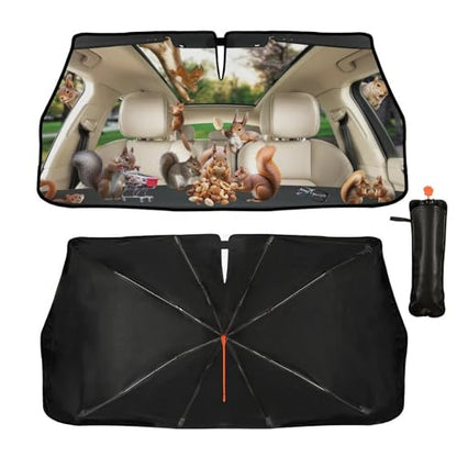 Car Windshield Sunshade Umbrella Squirrel Funny Sun Shade Cover Upgraded Sunshade Windshield Umbrella with 360° Bendable Handle for Protect Car Interior 57"x30" (Squirrel-1)