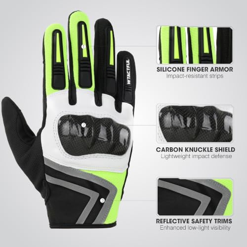 Lightweight Motorcycle Gloves for Men Touchscreen Summer (Fluorescent Green / Small)