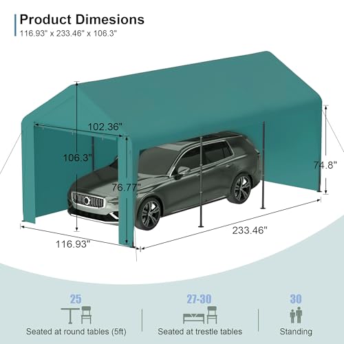Carport 10x20 Heavy Duty Portable Garage w (Green)