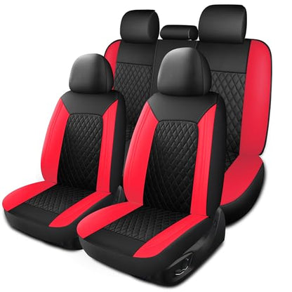 Faux Leather Full Set Car Seat Covers (N1 Black Red / Full Set)