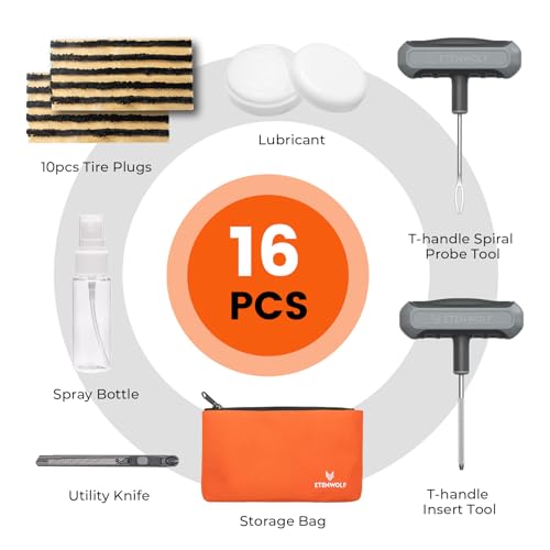 Flat Tire Repair Kit with Plugs 16 Pcs (Grey / 16pcs)