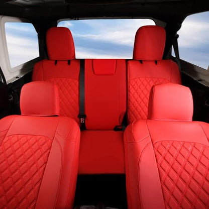 Wrangler JL Seat Covers Custom Fit for Jeep Wrangler (Red / 18-26 JL 4 Door Without Rear Cup Holder Full Set)