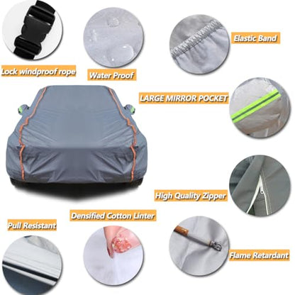 6 Layers PEVA Premium Full Car Cover Fit for SUVs MPV Pickup Sedan hatchback Rain and snow protection (Surrounding reflective strip / SUV-M ( Fit for SUV UP to 180" ))