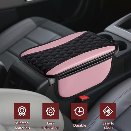 Leather Car Center Console Cover with Side Storage Pockets (BlackPink)