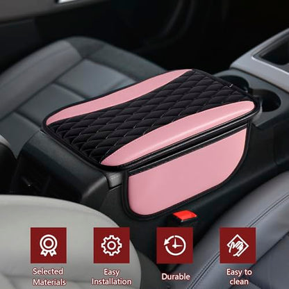 Leather Car Center Console Cover with Side Storage Pockets (BlackPink)