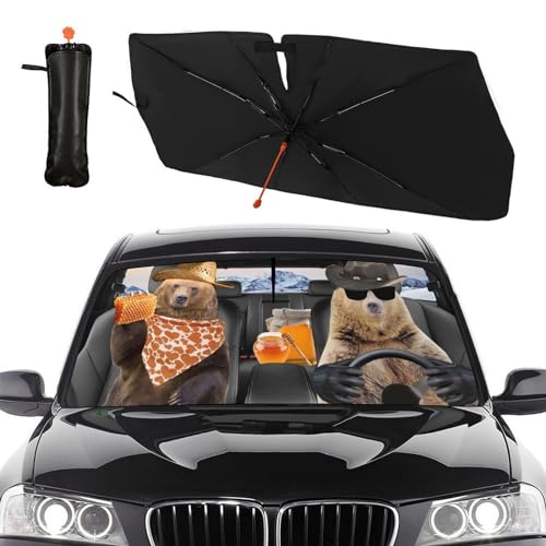 Bear Driver Car Windshield Sunshade Umbrella Car Foldable Umbrella Sunshade for Front Window UV Reflector Auto Windshield Umbrella Sun Shades Cover for Most Vehicles 57'' X 30'' (57'' X 30'' / style-AB29)