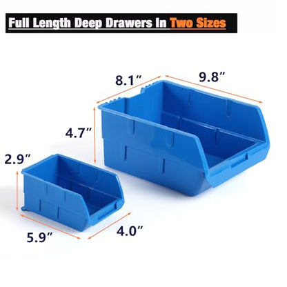 10 Bin Wall Mounted Plastic Storage Bins Hanging Organizer Bins (Blue / 10Bins+3Rails)
