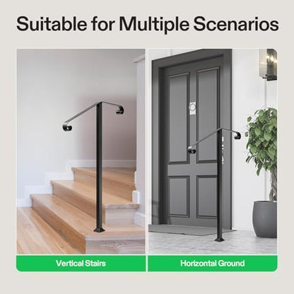 2 Step Stair Handrail 22"x39" Wrought Iron with 2 Curved Ends Black (Black / 2 Steps)