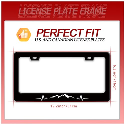 Mountains License Plate Frame Funny Mountain License Plate Holder Stainless Steel Accessories Cars Decor with 2 Holes and Screws Fits Standard Us Ca Vehicles License Plate Frames 12.2 X 6 Inch (Mountains)