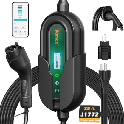 Level 1 EV Charger 16 Amp Portable J1772 Charging Cord 240V 25ft Cable (16)
