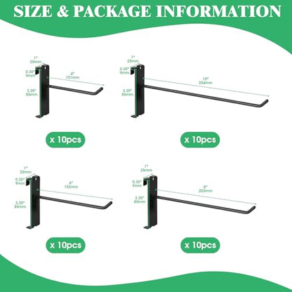 40Pcs 4" 6" 8" 10" Gridwall Display Hooks Assortment Set (4" 6" 8" 10" / Black)