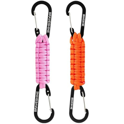 Carabiner Keychain Hook with Paracord Strap (1 Pink 1 Orange)