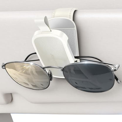 Magnetic Leather Sunglass Holder for Car Visor (1 Pack / White)