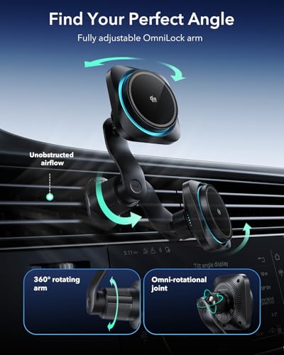OmniLock Qi2.2 25W Certified MagSafe Car Mount Charger with Cryoboost