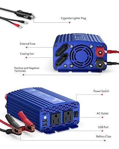 500W Power Inverter for Vehicles DC 12V to AC 110V Car Plug Adapter (Blue)