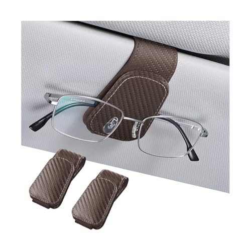 2PCS Sunglasses Holders for Car Sun Visor (2 Pack / Coffee/Carbon Fiber)