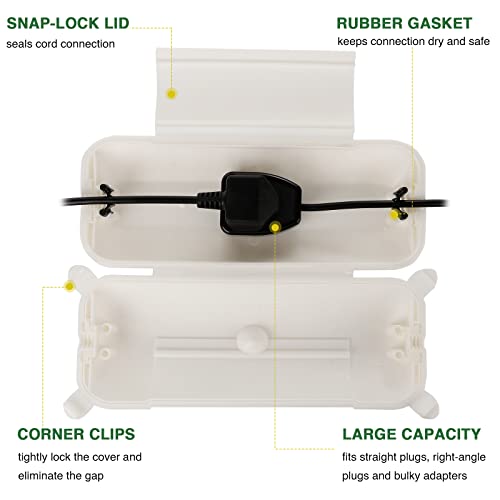 Outdoor Extension Cord Safety Cover (White / Medium Box: 9.5" L x 3" W x 2.9" H)
