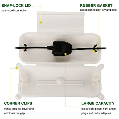 Outdoor Extension Cord Safety Cover (White / Medium Box: 9.5" L x 3" W x 2.9" H)